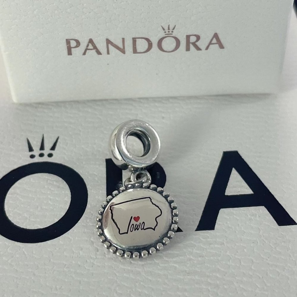 Pandora Iowa State Heart Dangle Charm, Mixed Enamel